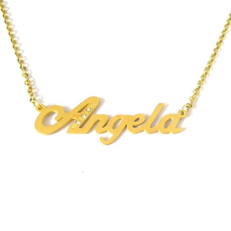 

FairLadyHood Angela Name Necklace Gold Color Necklace Personalized Name Custom Necklace For Lovers Gift