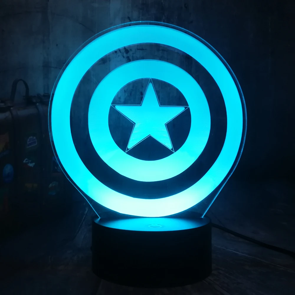 Marvel Legends первые Мстители Капитан Америка Щит 3D Оптическая иллюзия Ночной светильник светодиодный настольная лампа лучший подарок на день рождения игрушки