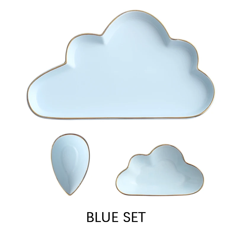 Blue Set Весь Керамика Couds дождевыми каплями-неправильной формы Керамика кастрюля тарелка для фруктов блюдо, тарелка Чай десерт обеденная тарелка, столовая посуда набор - Цвет: Blue Set