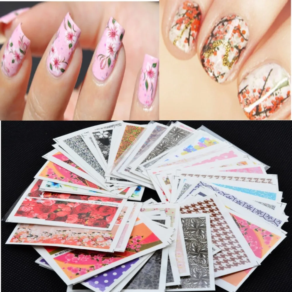 50 шт./лот цветочный дизайн ногтей смешанный наклейки водяные знаки DIY украшения
