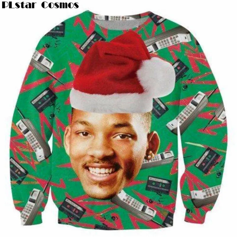 PLstar Cosmos 3D Мода Fresh Prince Рождество Crewneck Толстовка Will Smith с рождественской шляпой свитшоты пуловер Топы для женщин/мужчин
