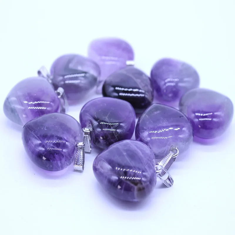 Природные Фиолетовый Кристалл Подвески каменное сердце Талисманы маятники 30 мм