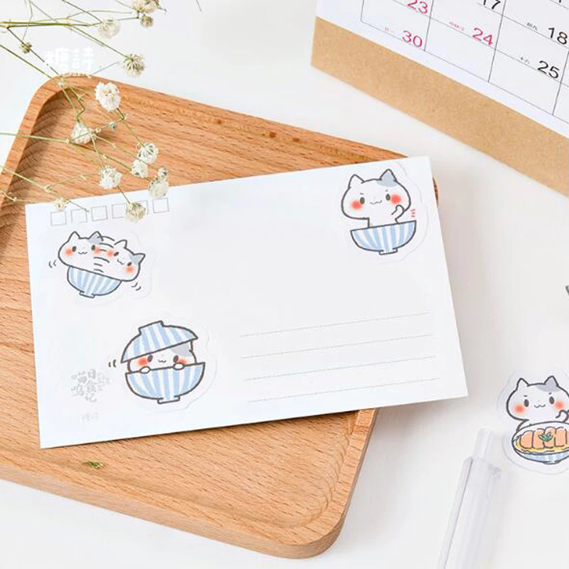 45 шт./кор. Новый Kawaii миске с изображением кота и в штучной упаковке Стикеры Slef