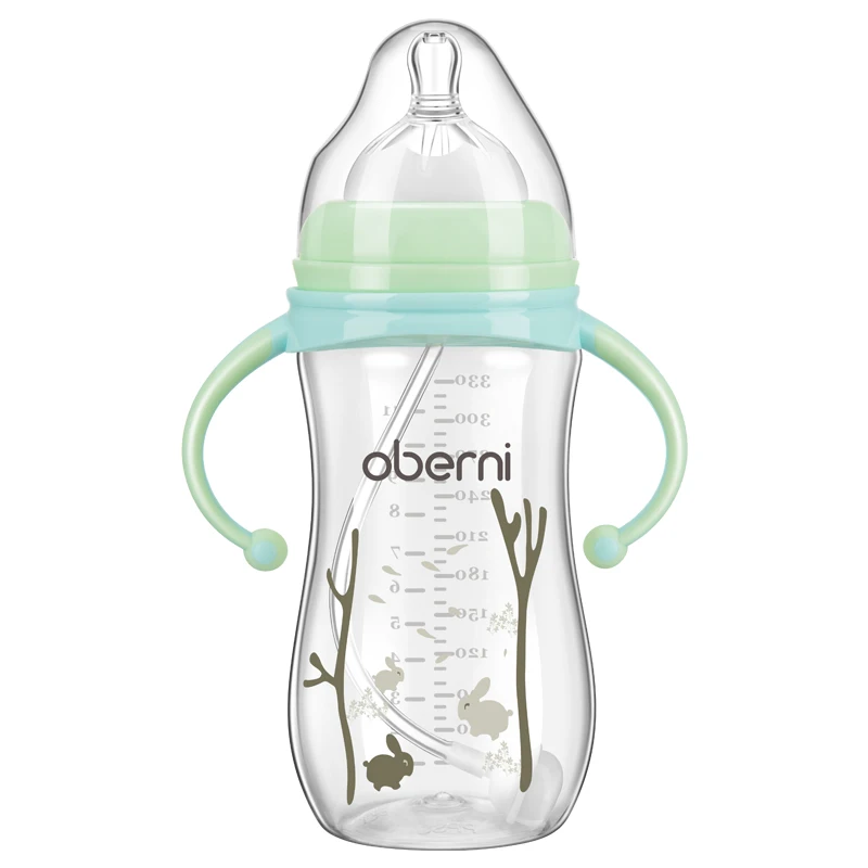 330ML Green Противоскользящая BPA бутылочка для новорожденных грудного вскармливания молочный фруктовый сок Вода Кормление широкий рот соска напиток PP бутылки - Цвет: 330ML Green