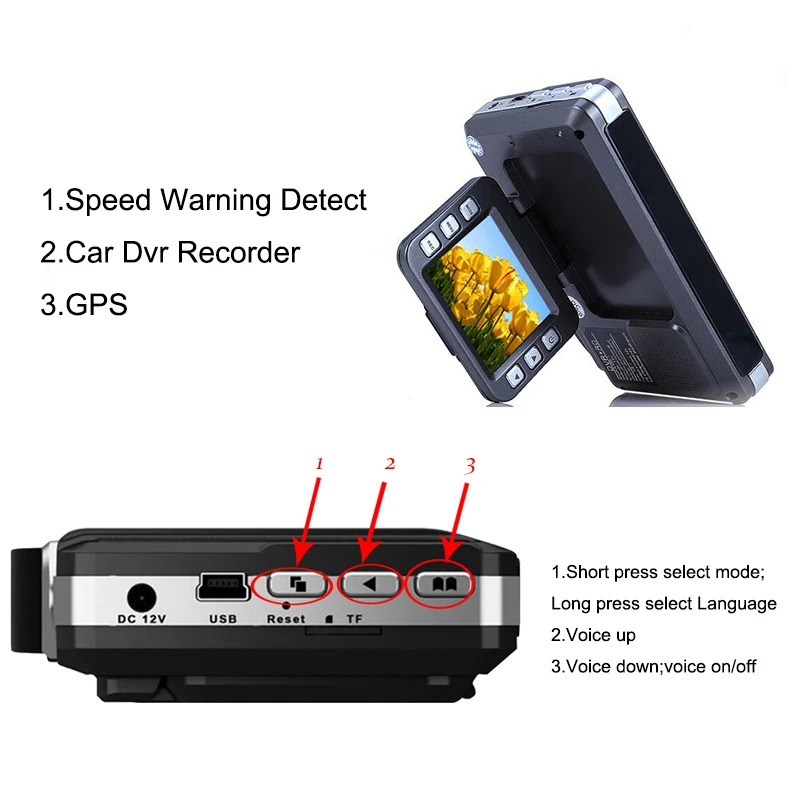 QUIDUX Dvr камера 2 в 1 Rusian Voice радар детектор анти Автомобильный видеорегистратор