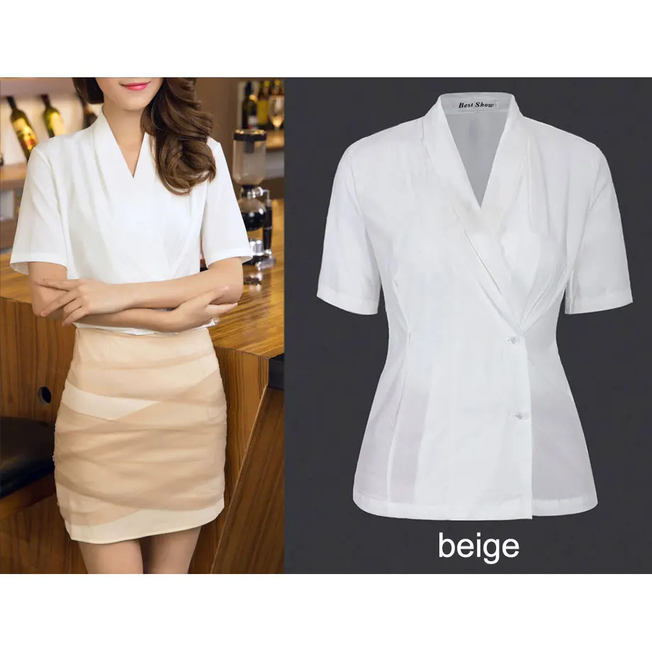 Шифоновая Блузка с коротким рукавом Новое поступление 2018 Офисная рубашка белая