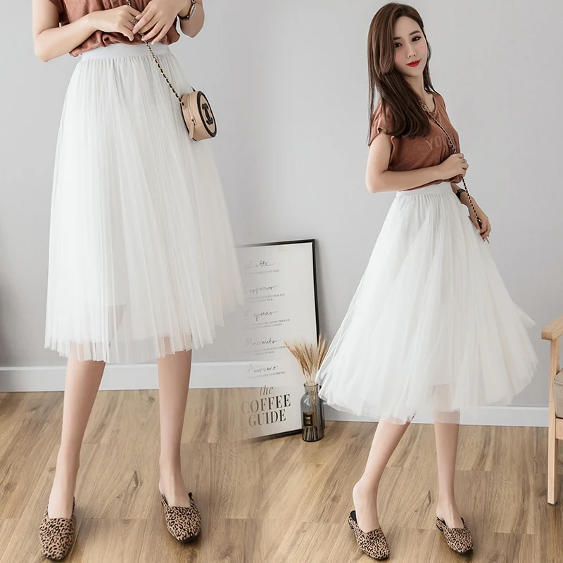 Летняя Тюлевая юбка миди женская элегантная плиссированная юбка-пачка на