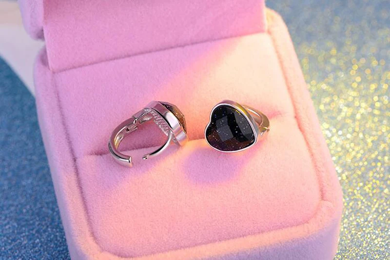 New 925 Silver simple purple Goldstone heart shaped Ear clip Small Hoop Earrings For Kids Baby Girls Children Jewelry EH089 | Украшения и