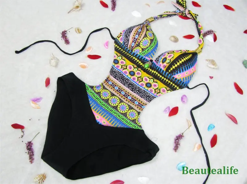 2017 Богемия цельный купальник пуш ап бюстгальтер купальный костюм купальники для