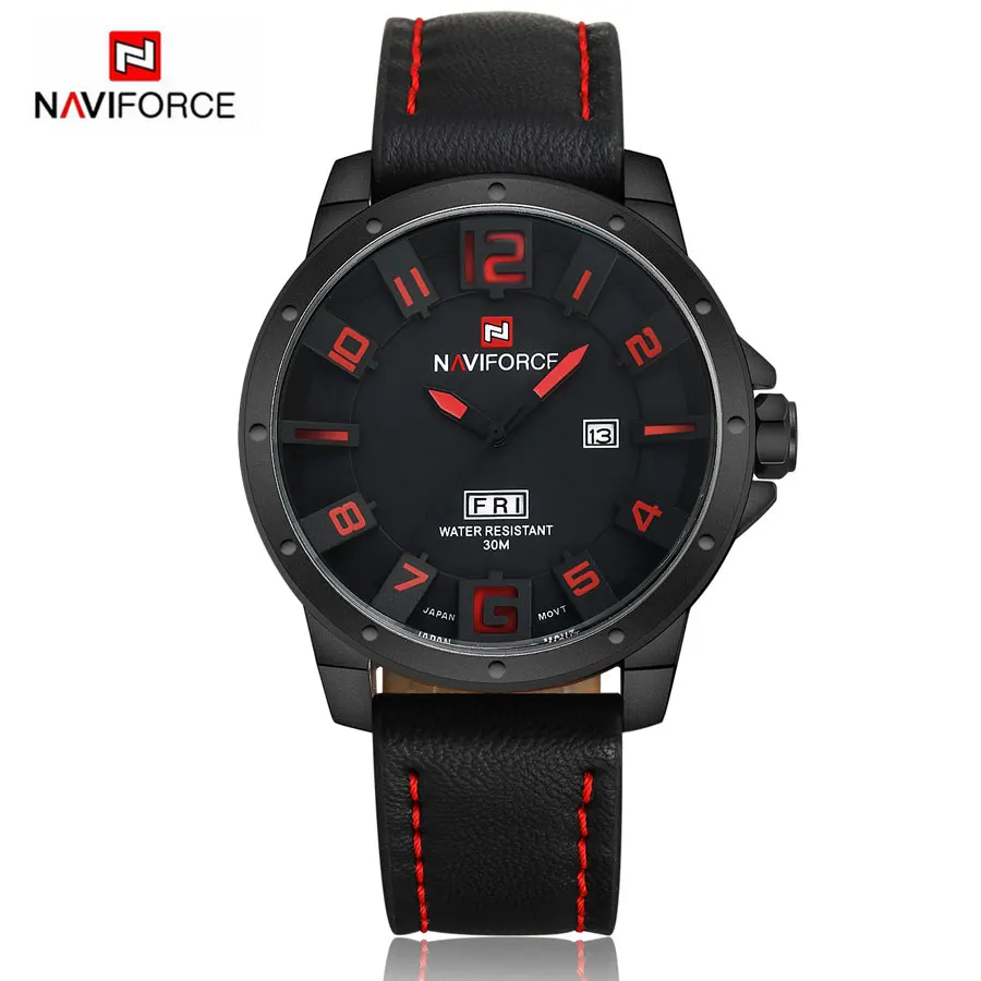 Naviforce Брендовые мужские военные армейские наручные часы с кожаным ремешком