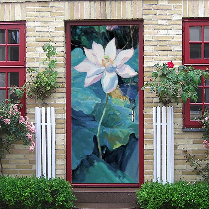 3D двери наклейки творческий на стену лотоса узор украшения спальня гостиная