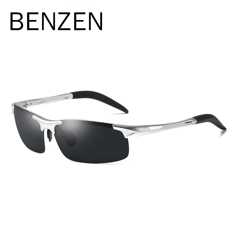SILVER GREY BENZEN Polarized Sunglasses For Men Quality Al-Mg Sports Sun Glasses Male UV Protection Outdoor Driver Glasses Goggles 9333 - Цвет линз: SILVER GREY