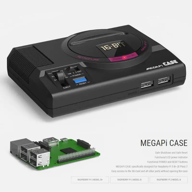 Чехол ALLOYSEED Retroflag MEGAPi с функциональной кнопкой выключения питания для Raspberry Pi 3 B +