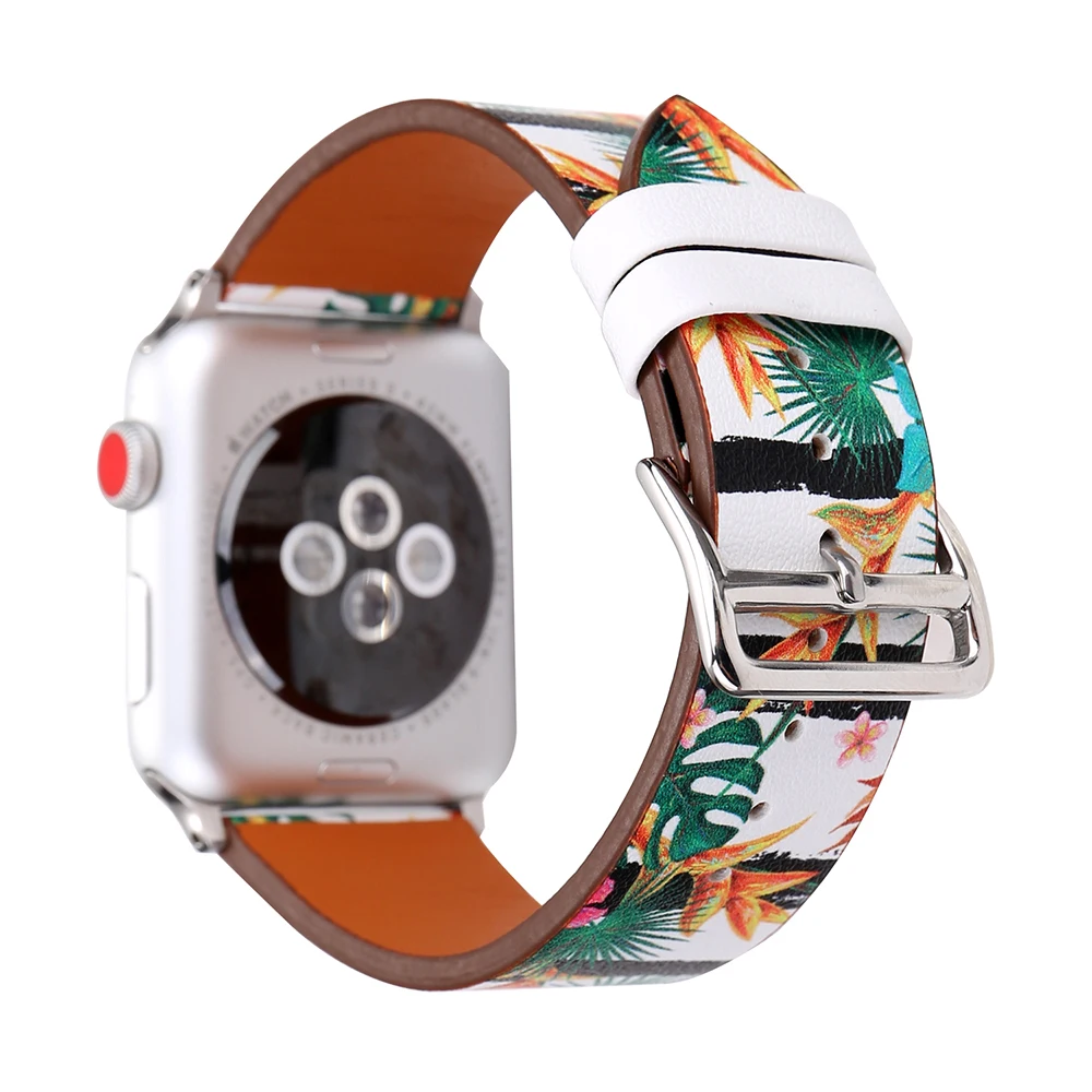 Модный ремешок из натуральной кожи с принтом фламинго для Apple Watch 42 мм 38 серия 4/3/2/1