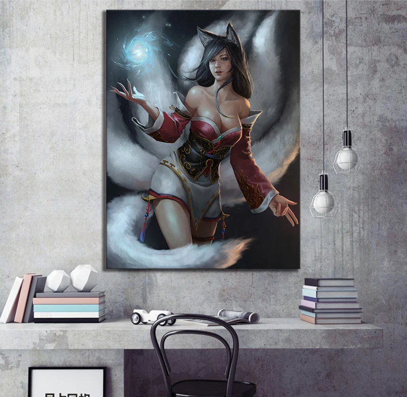 Картина на холсте домашний декор 1 панель девять хвостовых Лис Ahri Лига Легенд