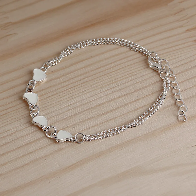 New Glow in the Dark Bracelet Enamel Heart Bracelets Bangles for Women Silver Color Chain Charm Female Handmade Suppliers | Украшения и