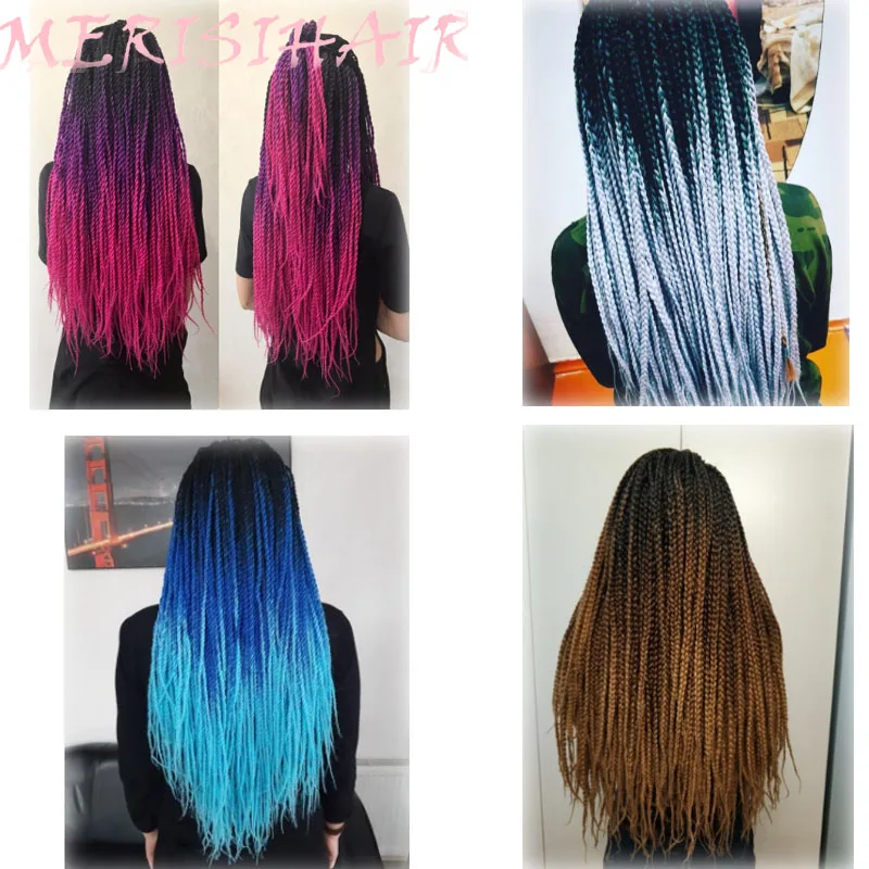 MERISIHAIR Ombre Сенегальские крученые волосы на крючках косички 24 дюйма 30 корней/упаковка синтетические плетеные волосы для женщин серые, синие, розовые, бро