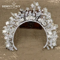 himstory free bending richlarge handmade aqure crystal beads headband wedding brides prom party headwear hair decoration