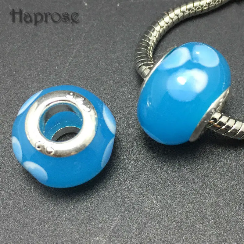 1 шт. европейские романтические стеклянные бусины небесно голубого цвета с