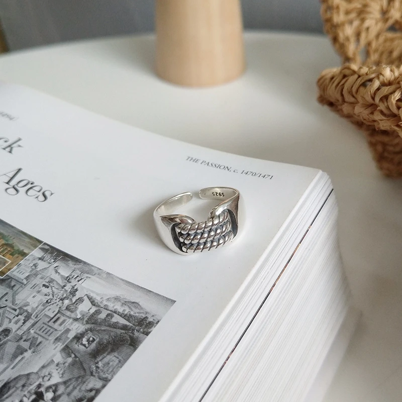 925 Sterling Silver Personality Woven Vintage Rings Adjustable Twist for Women Wedding Party Charms Fine Jewelry | Украшения и