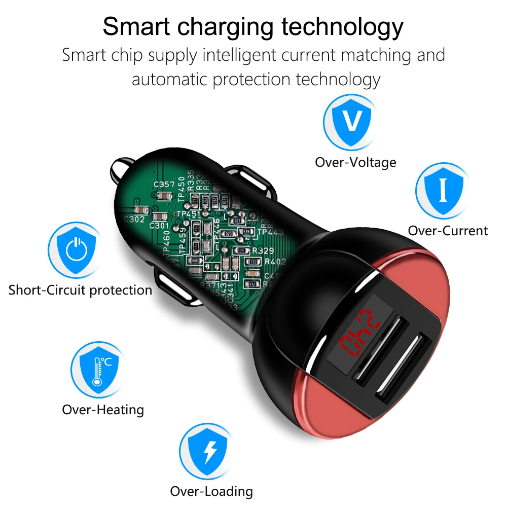 OLAF Dual USB Car Charger With LED Display Universal Mobile Phone Fast For iPhone Samsung Xiaomi Huawei GPS Car-Charger | Мобильные