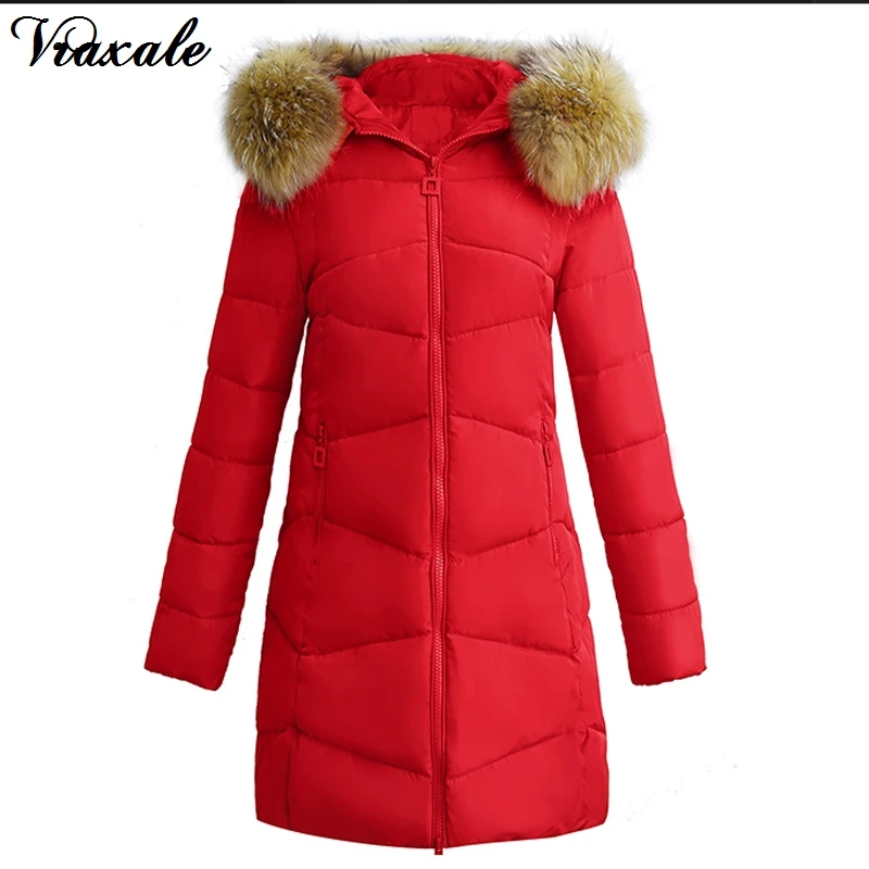 Vraxale 2017 Winter New Cotton-padded Jacket Medium-long Wadded Female Thickening Slim Large Fur Collar Parkas | Женская одежда