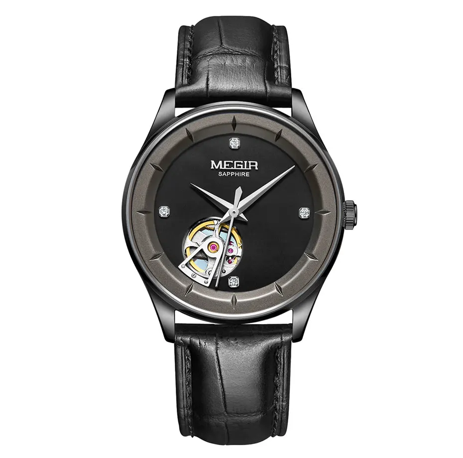 MEGIR Мужские часы механические Tourbillon Роскошные модные брендовые кожаные мужские спортивные часы мужские автоматические часы Relogio Masculino