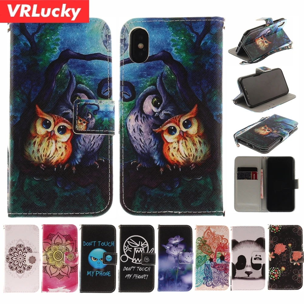 VRLucky кожаный флип чехол для телефона Сова панда цветы узоры iPhone 5 5S SE 6 S Plus 7 8