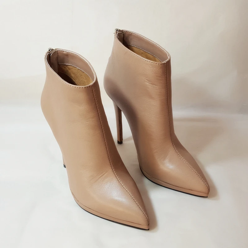 Sanlume Для женщин пикантные из натуральной кожи Ботильоны 12 см тонкие каблуки Обувь