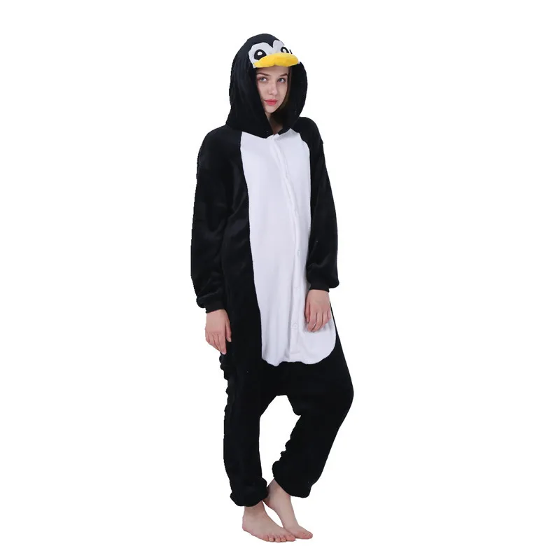 Kigurumi Penguin Black Pajama Adult Animal Onesies for Women Men Couple Winter Pajamas Kegurumi Sleepwear Flannel Pijamas pyjama
