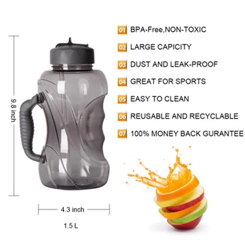 

1.5L Water Cup Large Capacity Outdoor Sports Bottle Straw Water Bottle with Handle ASD88