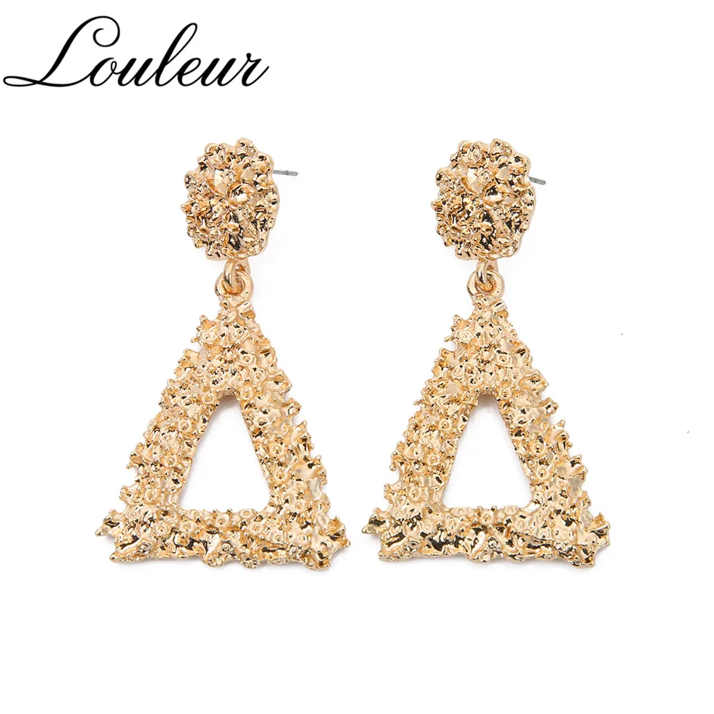 Louleur Heavy Metal Rose Gold Geometric Drop Earrings For Women ZA Big Triangle Circle Statement 2019 Summer | Украшения и