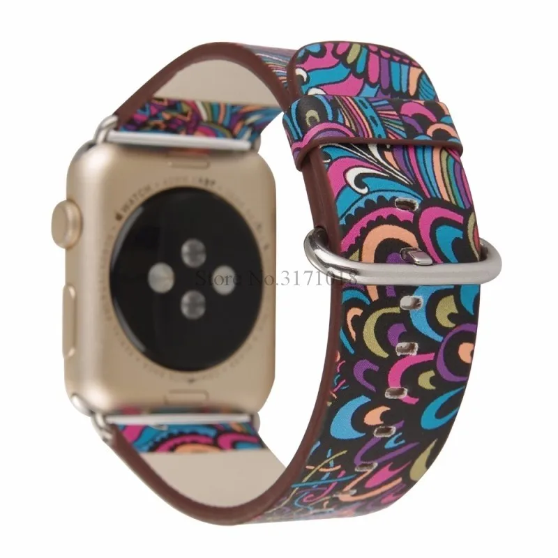 Ремешок из искусственной кожи для Apple Watch 38 мм 42 40 44 ремешок серии 1/2/3 с цветочным