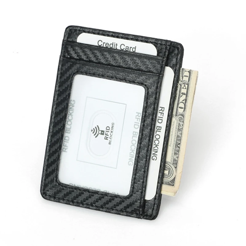Держатель для кредитных карт BONAMIE из углеволокна Мини тонкие кошельки RFID черный