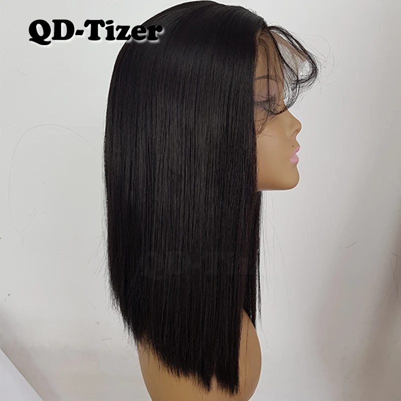 QD-Tizer Natural Brown Synthetic Lace Front Wigs for Women Short Hair Bob Style Glueless Wigs With Baby Hair Heat Resistant