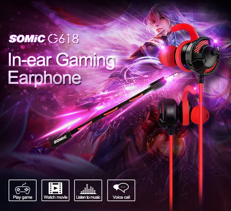 Somic G618 Игровые наушники-вкладыши с микрофоном для компьютера ноутбука 3,5 мм Проводная гарнитура для планшета мобильного телефона