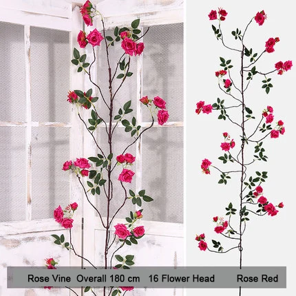 180cm Rose Red Xuanxiaotong сиреневые искусственные цветы лоза Магнолия цветок розы из ротанга для весны свадебная АРКА аксессуары подвесная настенная гирлянда - Цвет: 180cm Rose Red