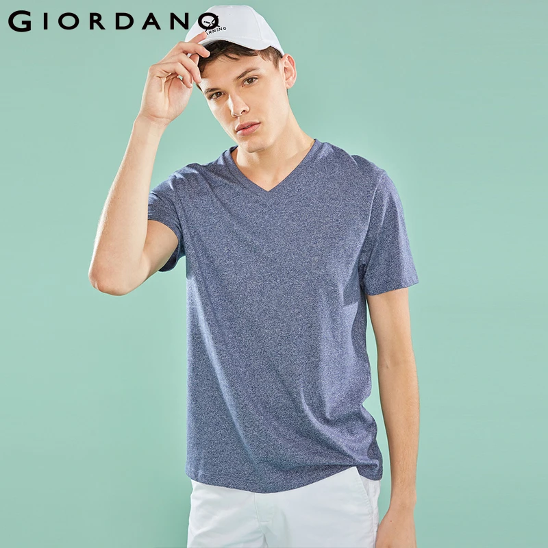 Giordano футболка сплошного цвета с V-образным вырезом slim fit короткими рукавами