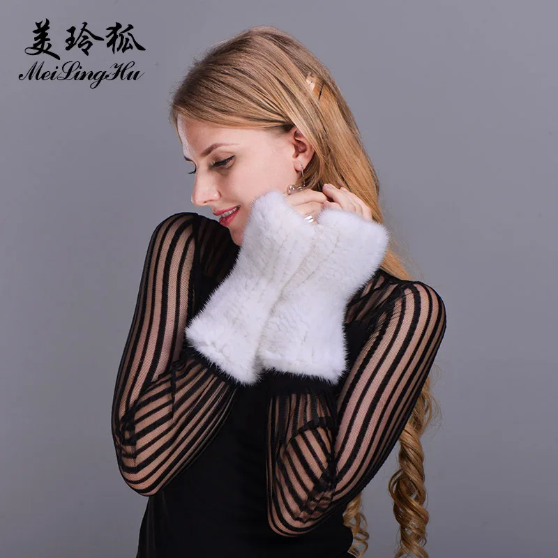 Knitted Women Real Mink Fur Gloves Thick Warm Winter Glove New 2017 Fashion Female Solid Fingerless | Аксессуары для одежды