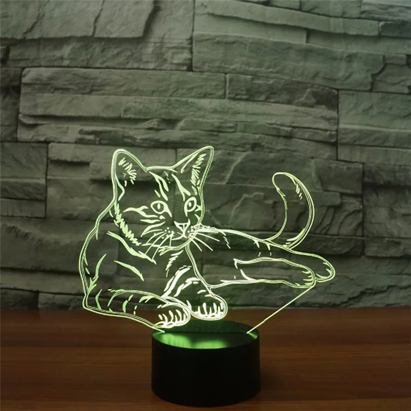 3D Lamp LED Night Light Resting Cat Action Figure 7 Colors TouchTable Decoration Optical Illusion | Лампы и освещение