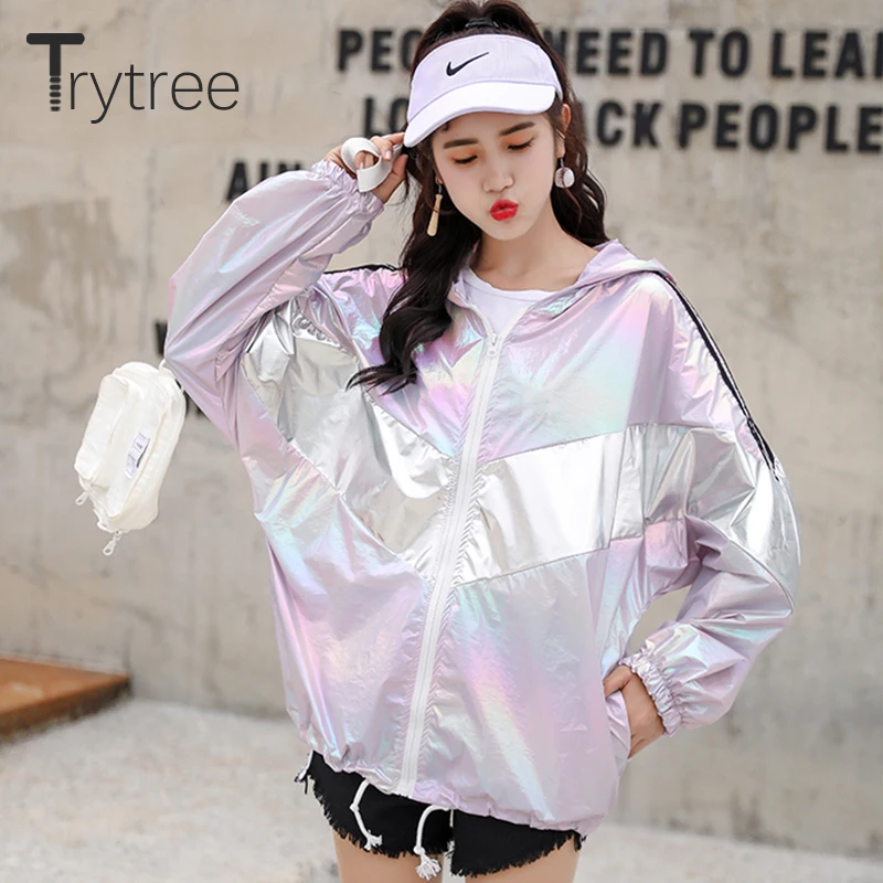 Trytree атласный Тренч с капюшоном на лето и осень Повседневный Женский лоскутный