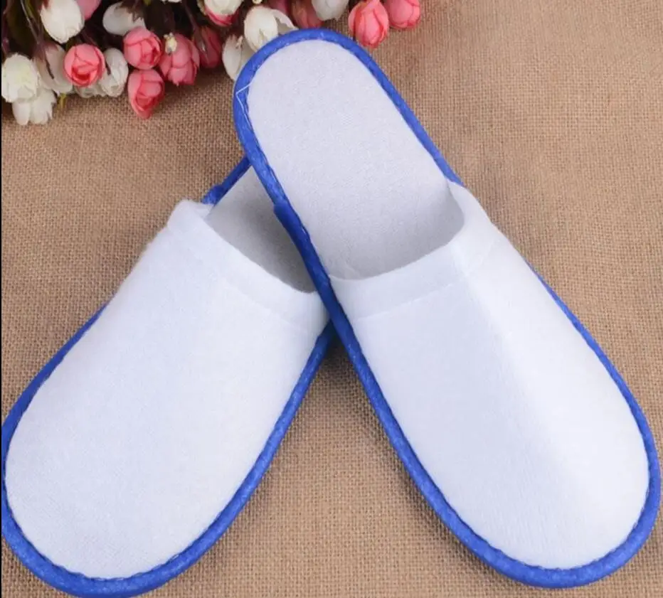 

10 Pairs/lot Hotel Travel Spa Disposable Slippers Home Guest Slippers white blue wholesale 2019