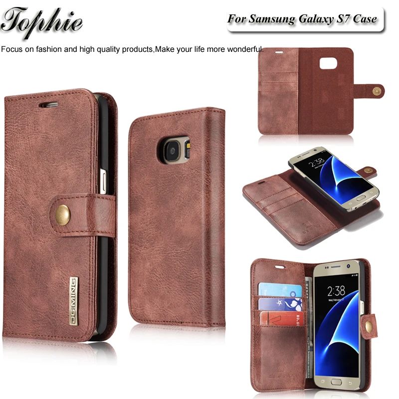 Роскошные Ретро кожа флип чехол для Samsung S7 край S8 плюс 2 в 1 съемный магнитный