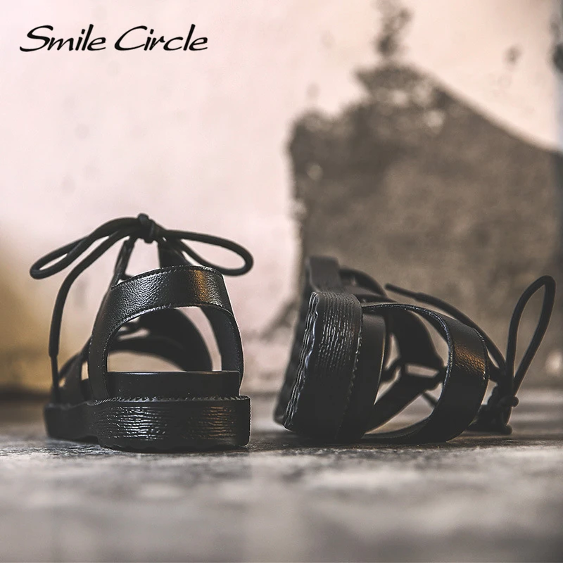 Женские летние сандалии Smile Circle повседневные на плоской платформе со шнуровкой