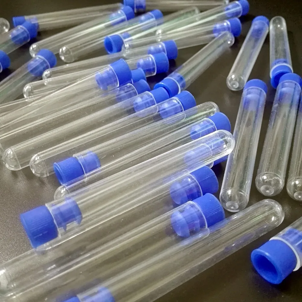 Прозрачная пластиковая пробирка с синей крышкой 16x150 мм 30 шт.|test tube|plastic test tubeclear