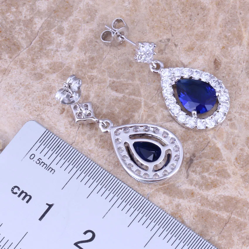 Набор украшений из синего кубического циркония посеребренный серьги колье кулон
