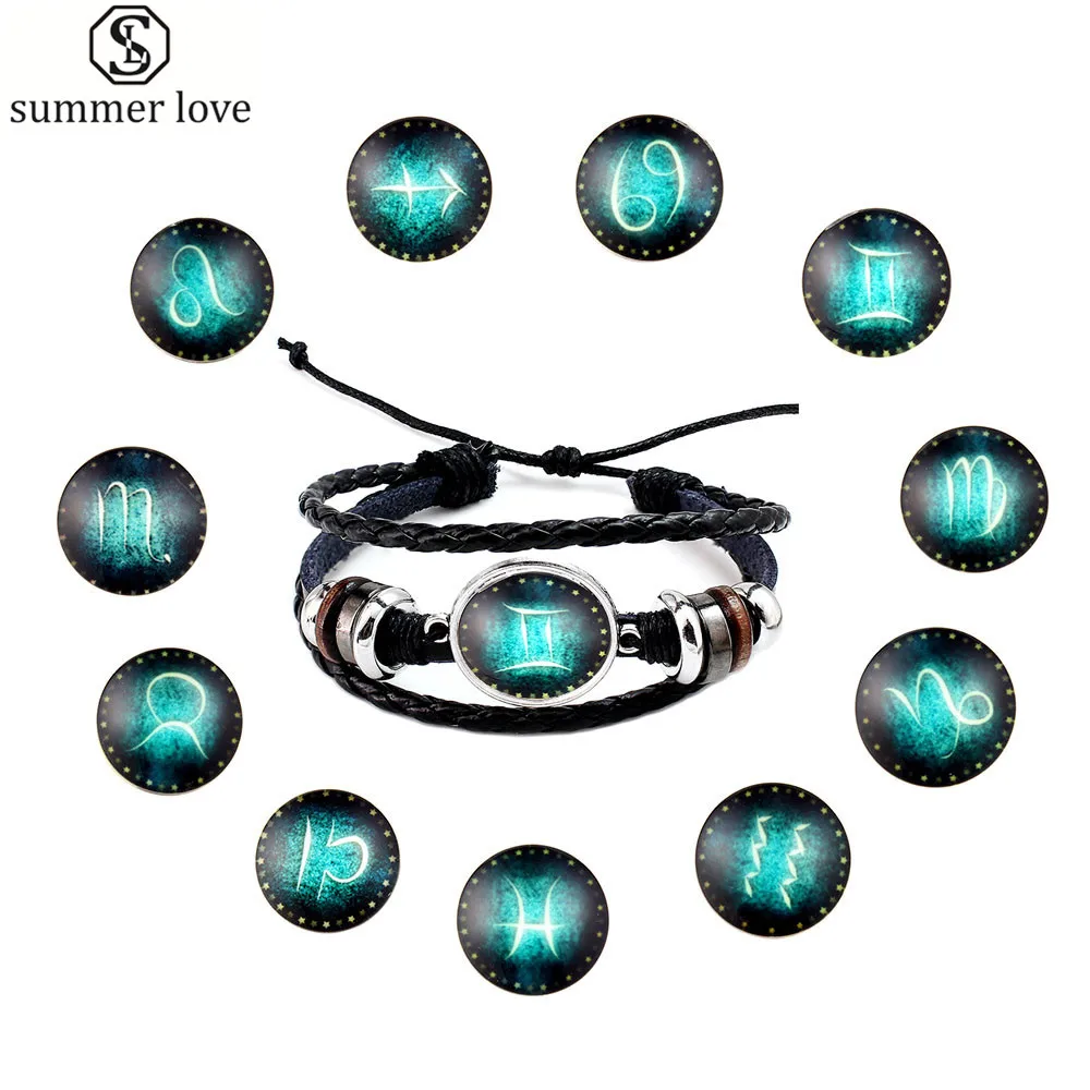 Кожаный браслет Водолей/Скорпион/весы/Козероги 12 браслеты созвездия для мужчин и