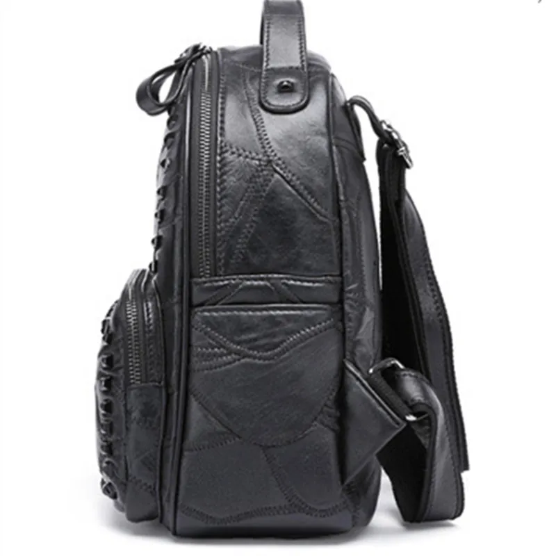 Модный Цветной черный женский рюкзак из натуральной овечьей кожи с заклепками и
