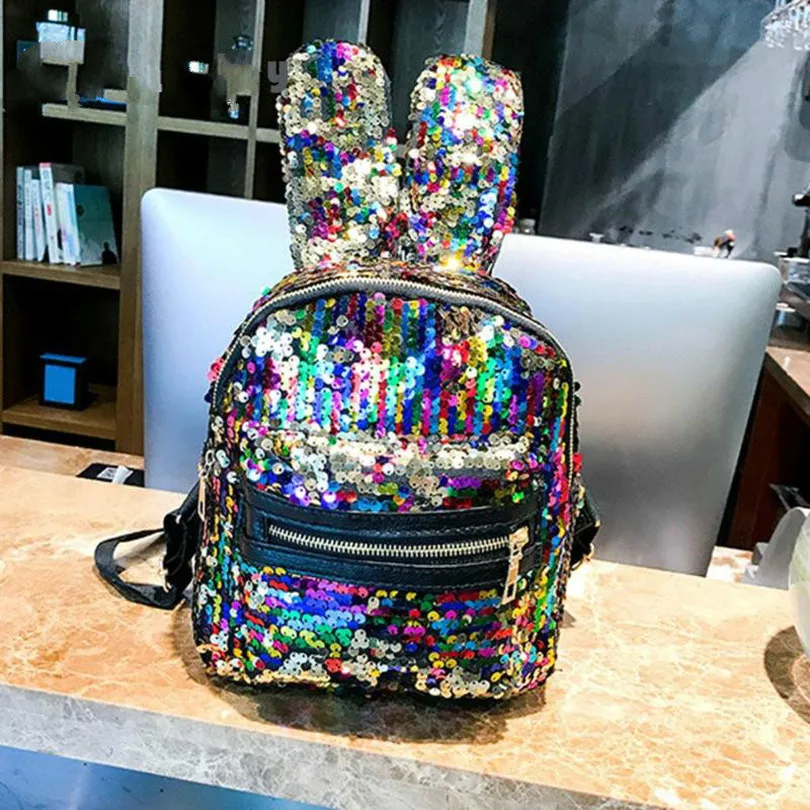 2019 Мини блестки женский рюкзак плечевая сумка школьный портфель кроличьи уши