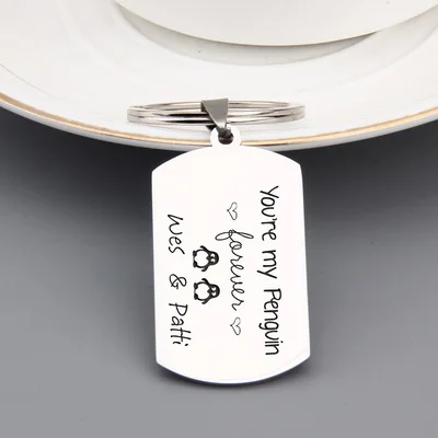 keychain only FLYANGEL персонализированные Lover имя брелок для ключей Автомобильный ключ жетон с гравировкой вы мой пингвин брелок ювелирные изделия подарки для подруги бойфренда - Цвет: keychain only